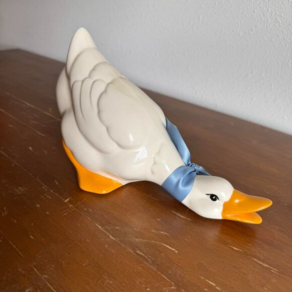 Vintage Ceramic Farmhouse Duck, Blue Ribbon Goose - Picture 3 of 8